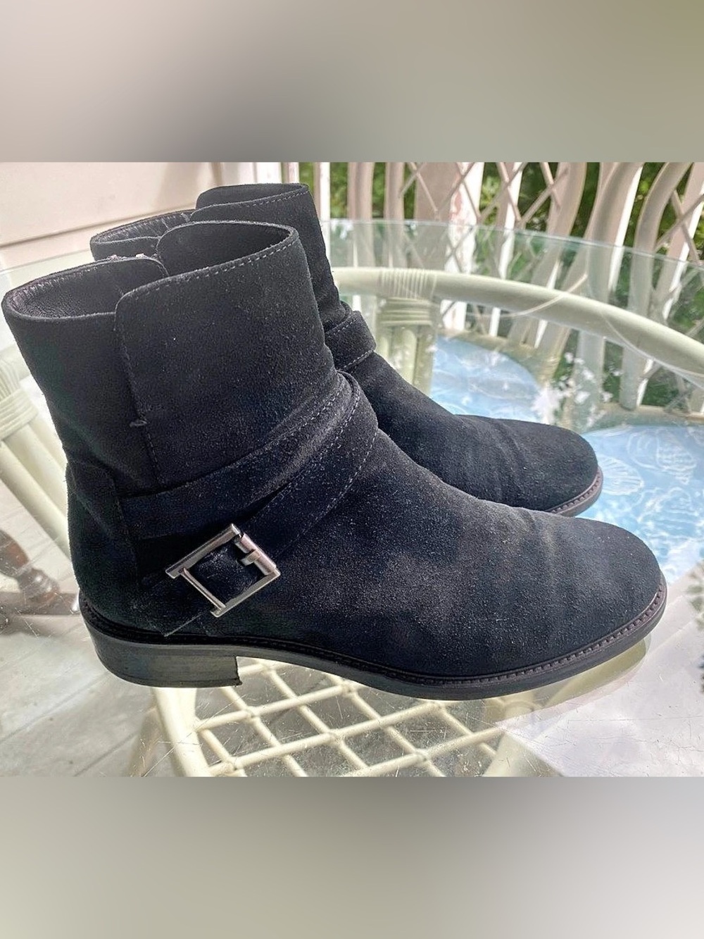 Aquatalia Weatherproof Suede Moto Ankle Boots Black Size 10